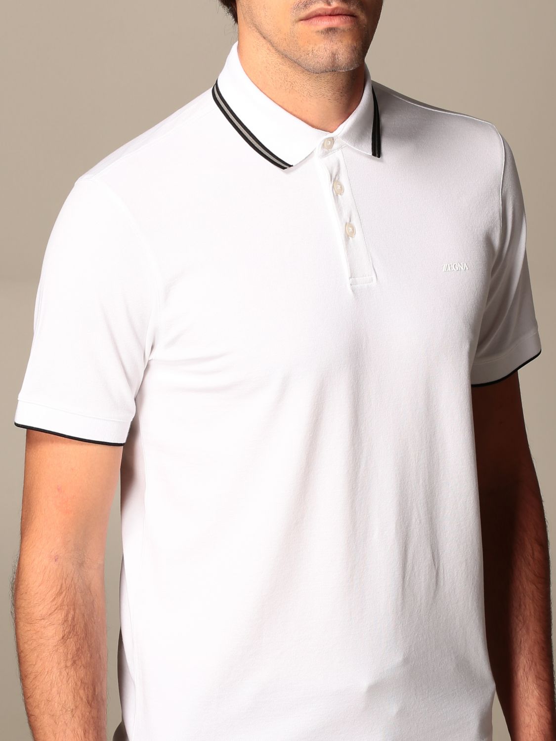 Z ZEGNA: stretch cotton polo shirt with logo - White | Polo Shirt 