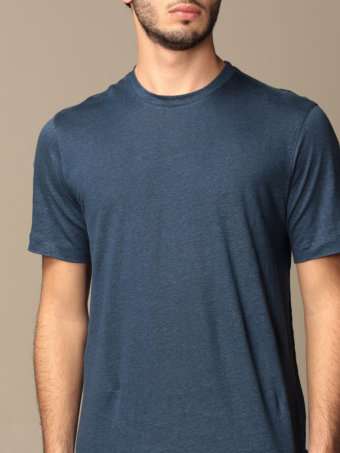 Z ZEGNA: t-shirt in basic linen - Blue | T-Shirt Z Zegna ZZ691 VW311 ...