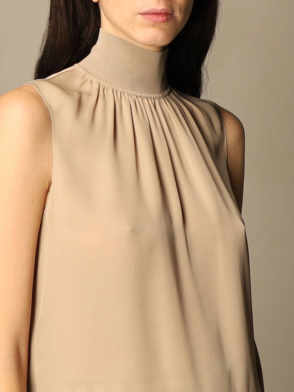 THEORY: top in silk with stretch collar | Top Theory Women Dove Grey ...