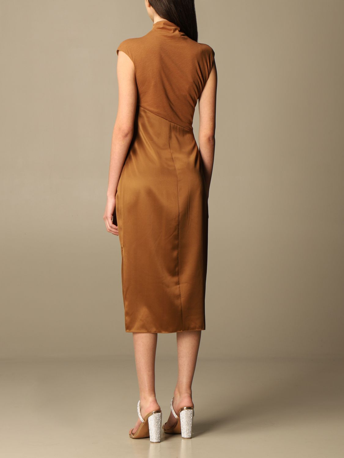 THEORY: midi dress in satin and stretch cotton - Brown | Theory