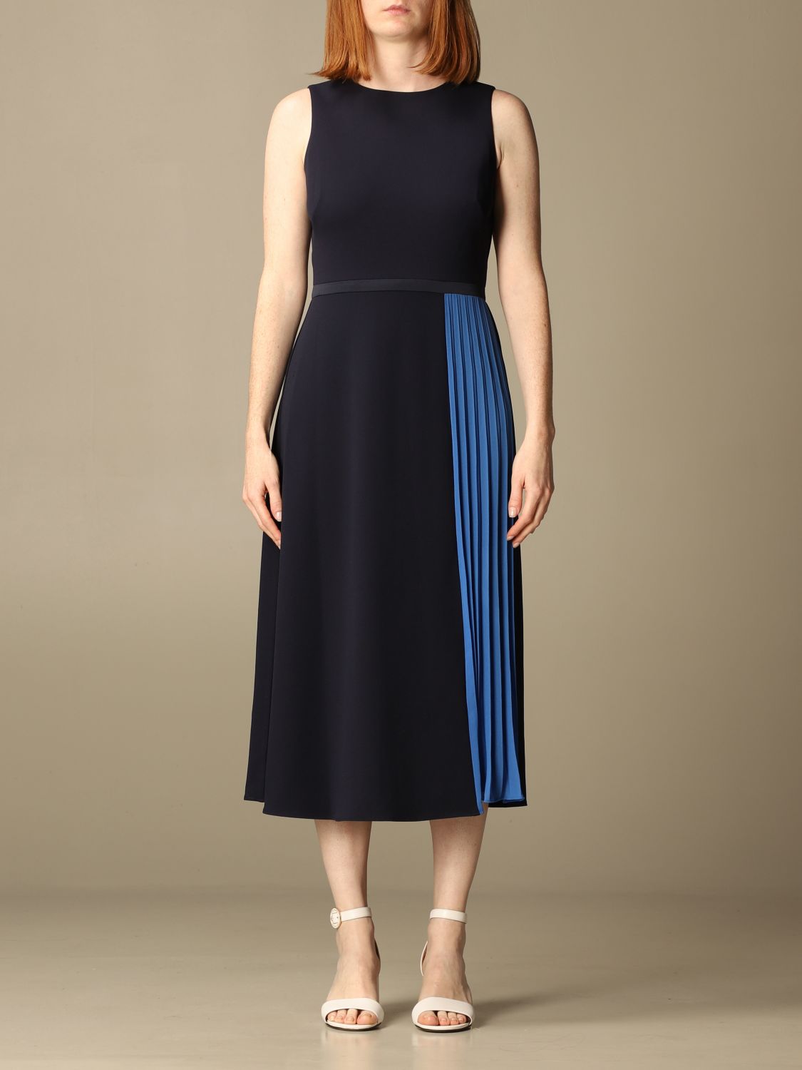 Lauren Ralph Lauren Outlet: midi dress with pleated panels - Blue | Lauren  Ralph Lauren dress 250830157 online on 