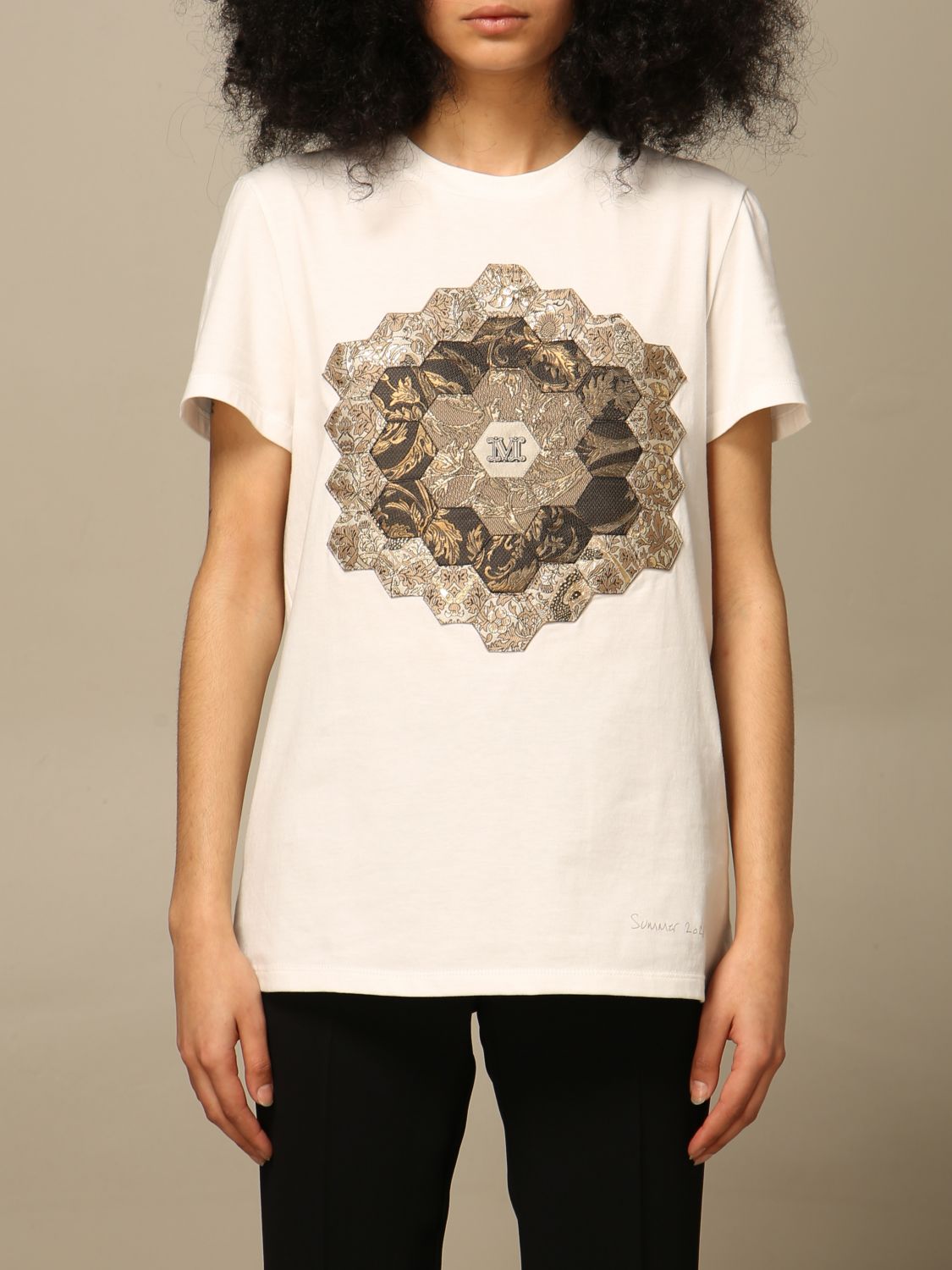 MAX MARA: cotton t-shirt with big print | T-Shirt Max Mara Women White