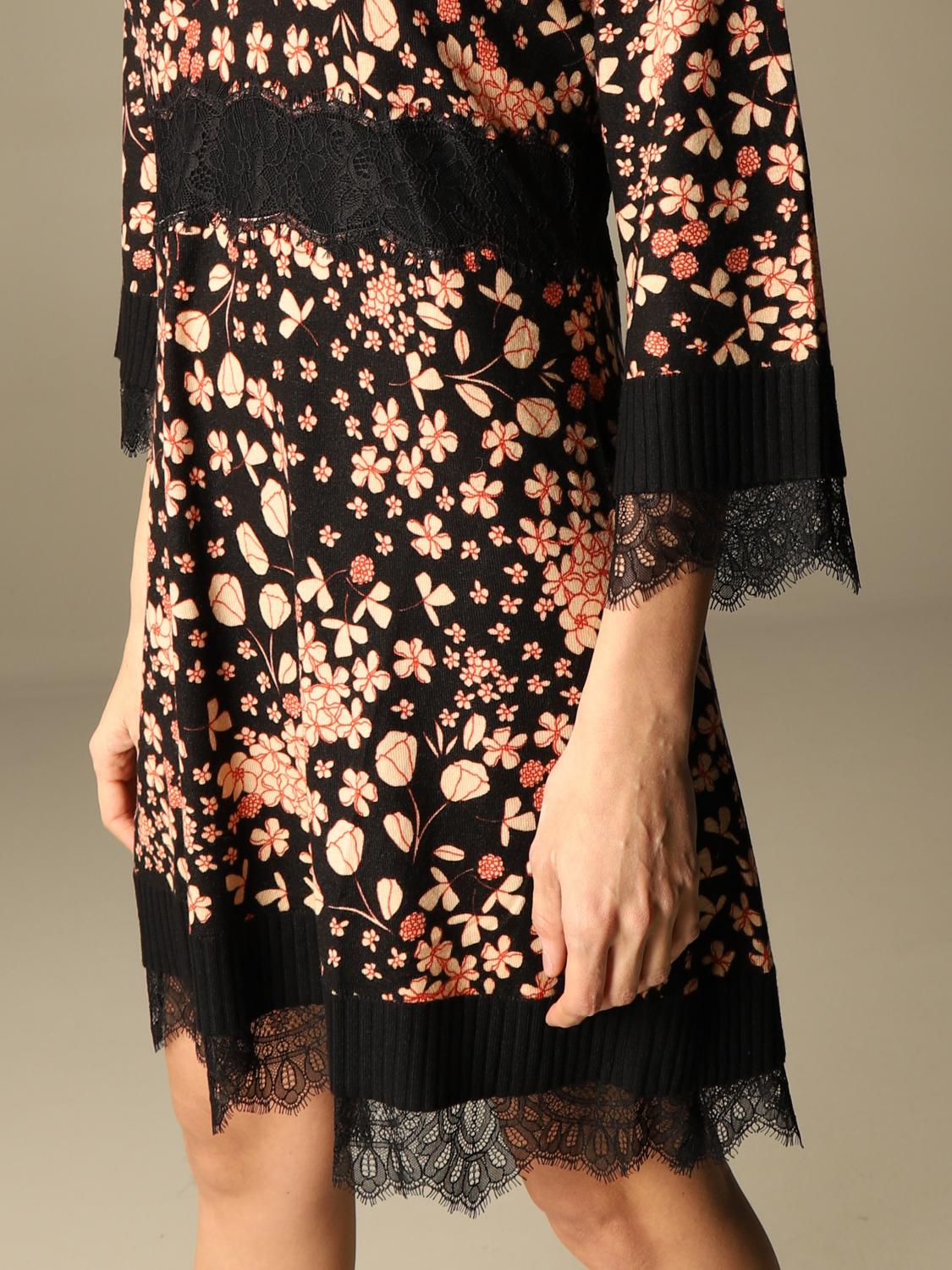 TWINSET: Abito Twin-set a fantasia floreale con inserti in pizzo - Nero |  Abito Twinset 202TP3502 GIGLIO.COM