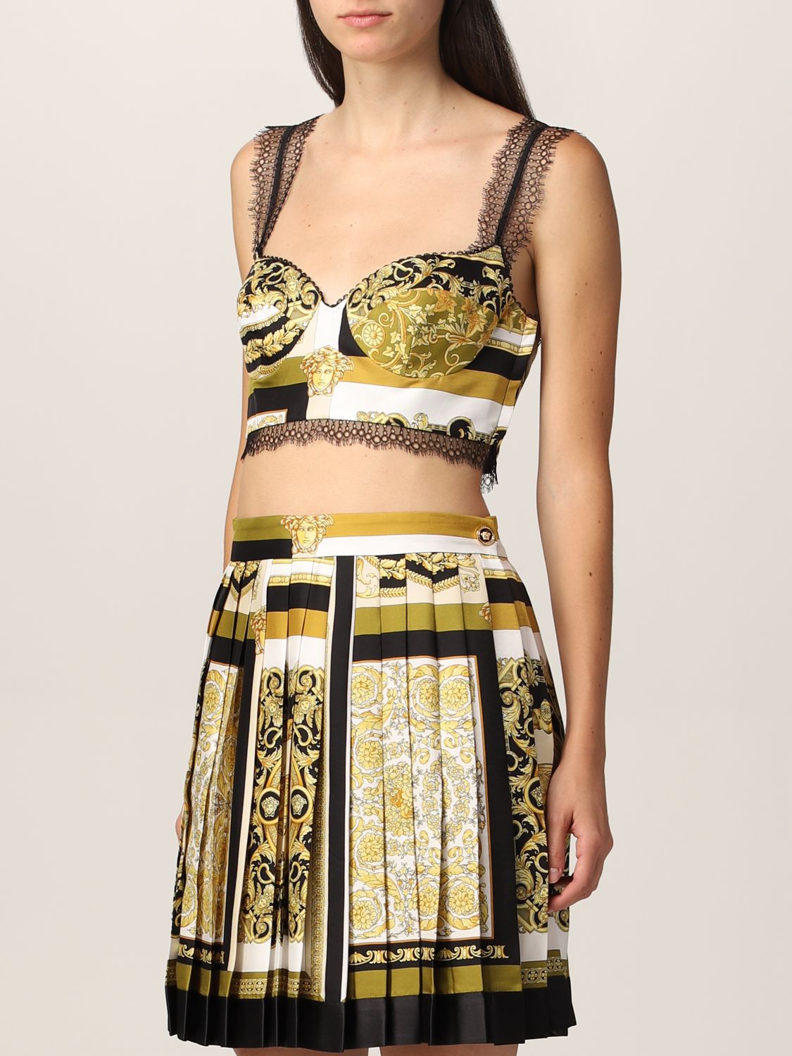 VERSACE: silk bralette with baroque print | Top Versace Women Gold ...