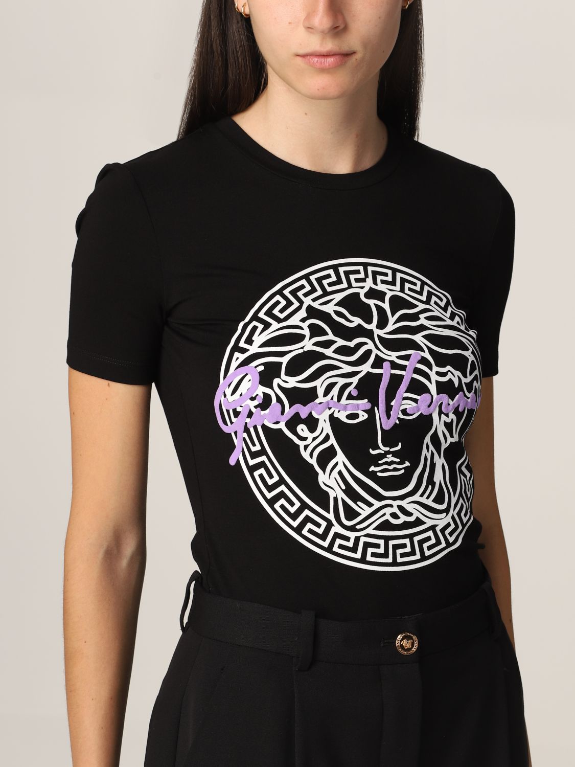 VERSACE: T-shirt with medusa head print | T-Shirt Versace Women Black ...