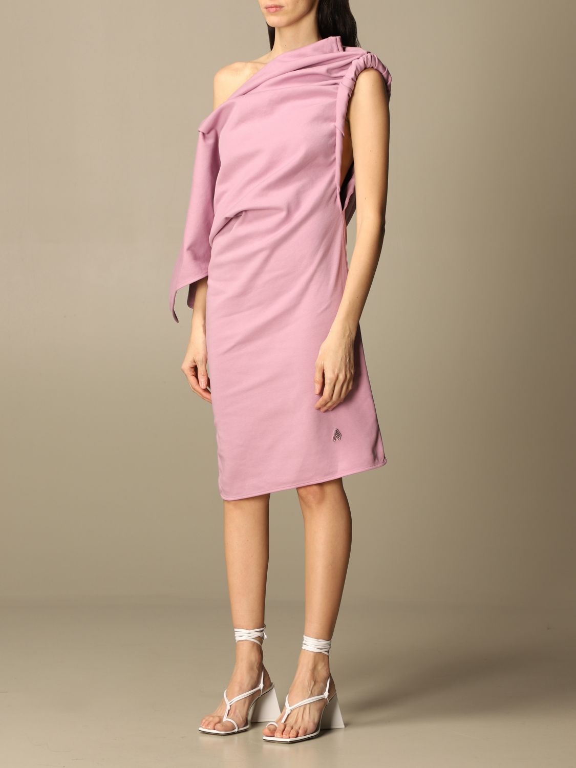 Dress The Attico: The Attico one-shoulder dress in draped fabric lilac 3