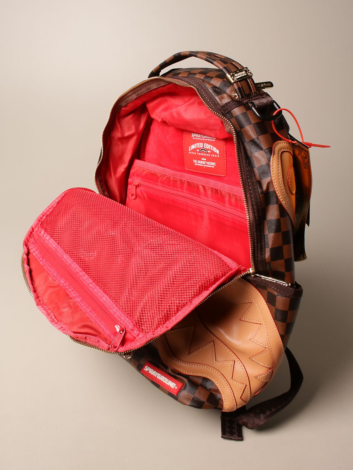 SPRAYGROUND: duble drips print backpack in printed vegan leather - Brown