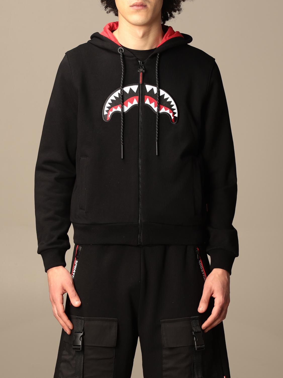 SPRAYGROUND: sweatshirt with shark print - Black | Sprayground sweatshirt  21PESP031 online at GIGLIO.COM