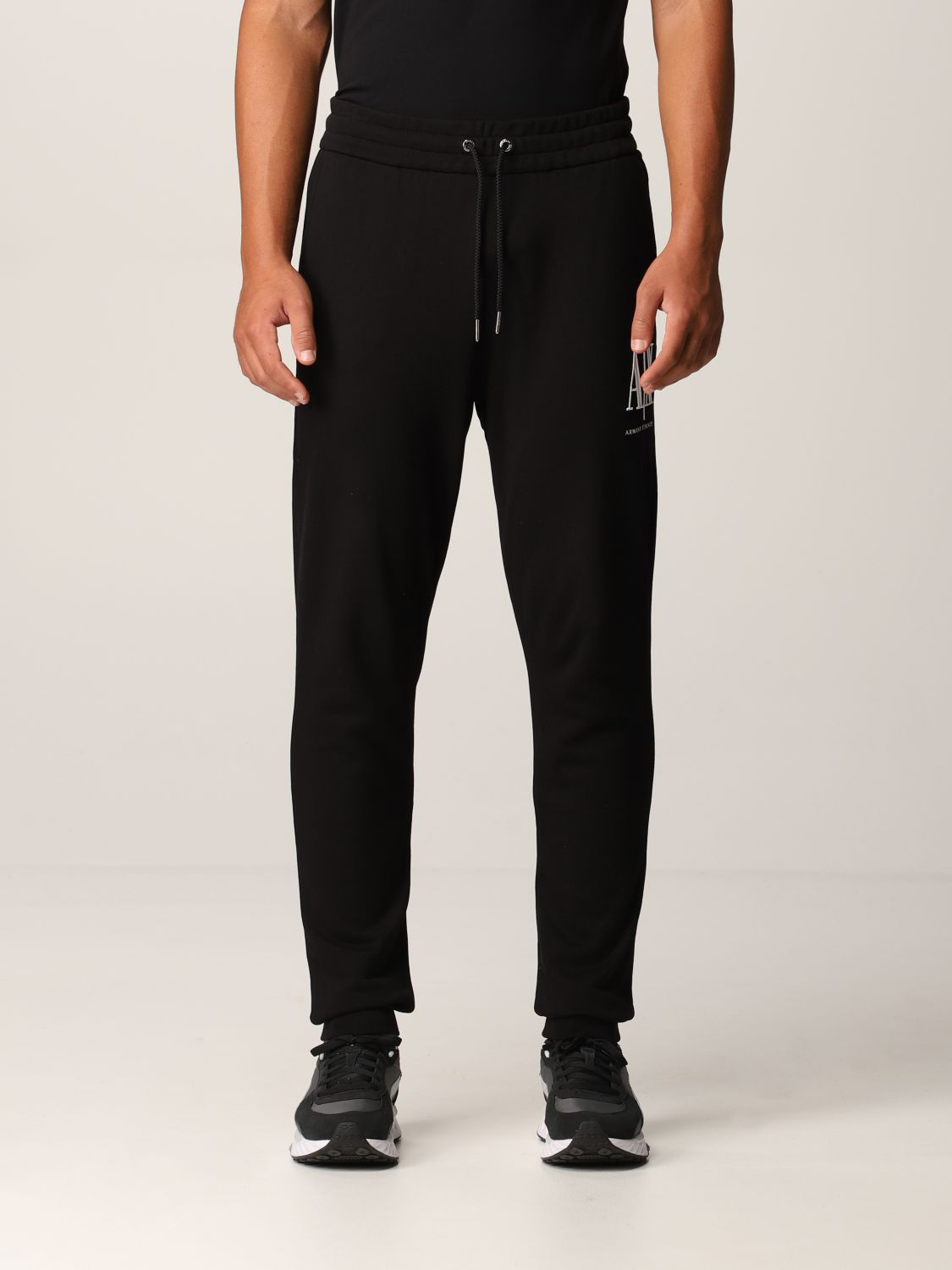 ARMANI EXCHANGE: cotton jogging pants with embroidered logo - Black ...