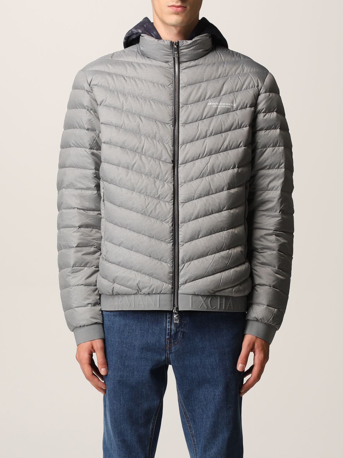 EXCHANGE: down jacket in and quilted nylon with logo - Grey | Exchange jacket 8NZB52 ZNW3Z online at GIGLIO.COM