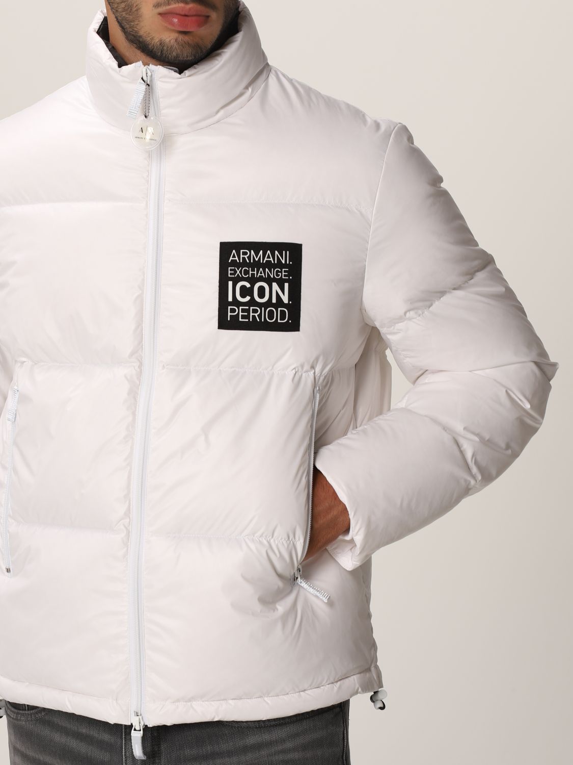ARMANI EXCHANGE: quilted and padded nylon down jacket with logo - White ...