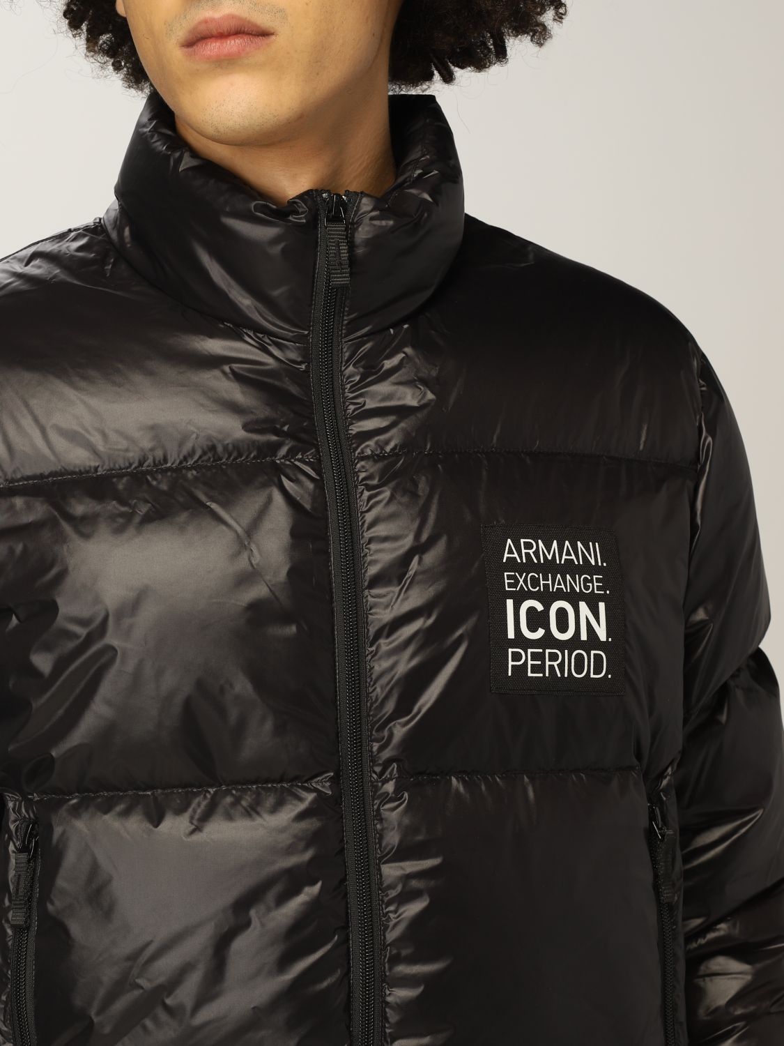 ARMANI EXCHANGE: quilted and padded nylon down jacket with logo - Black ...