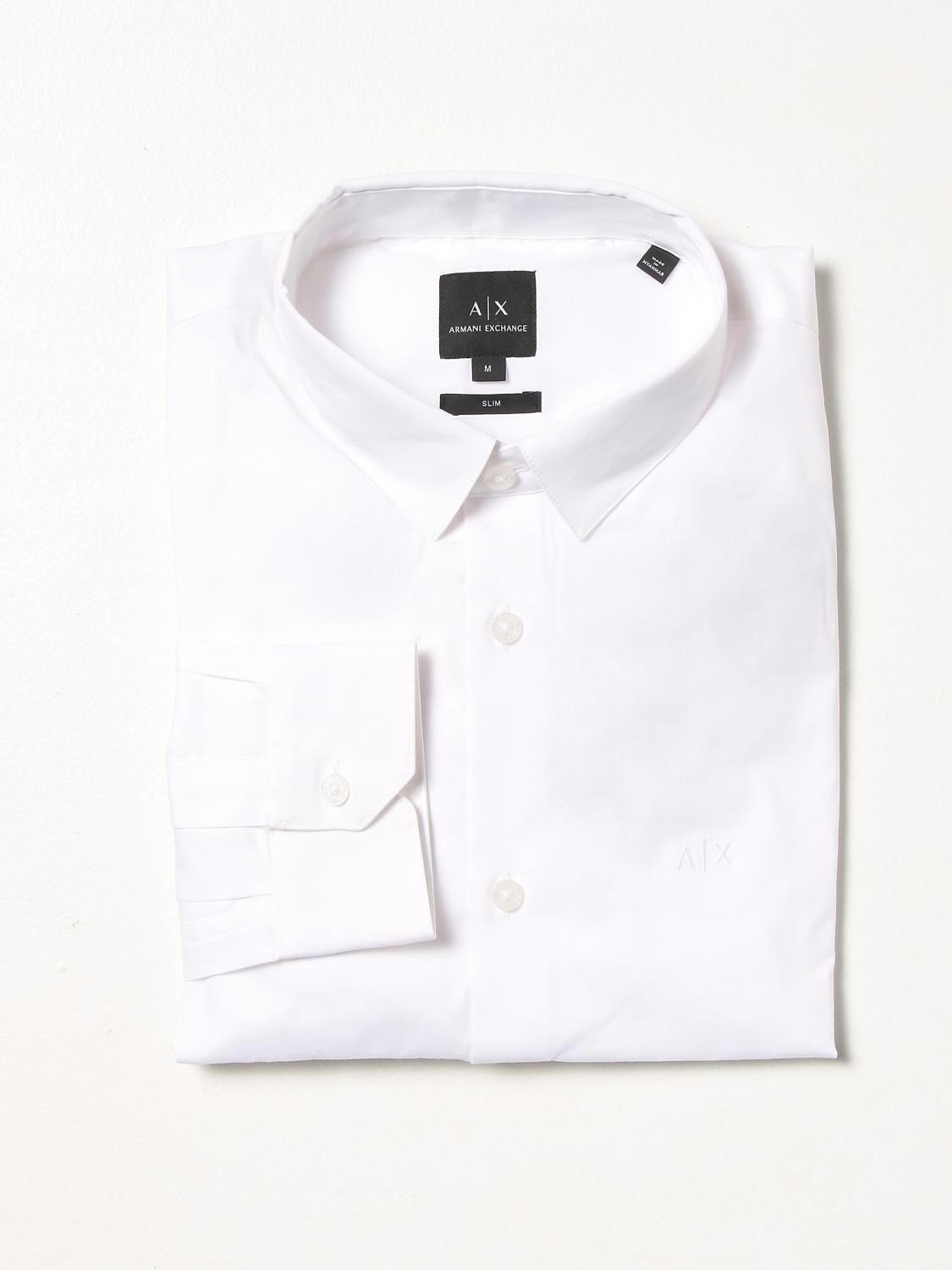 ARMANI EXCHANGE: cotton poplin shirt with embroidered logo - White | Armani  Exchange shirt 8NZC31 ZN28Z online on 