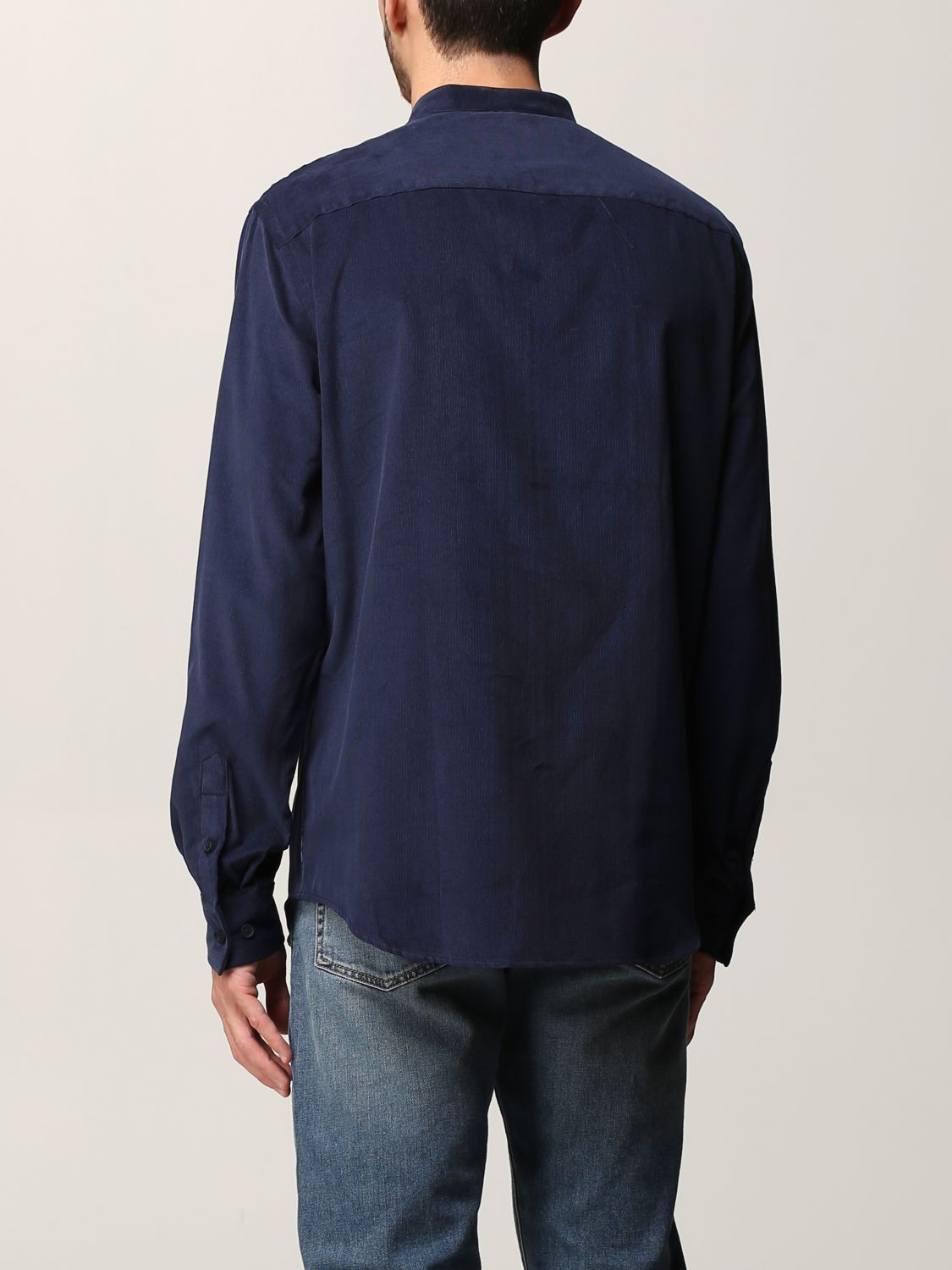 ARMANI EXCHANGE: velvet shirt with embroidered logo - Blue shirt ZNVKZ online on GIGLIO.COM
