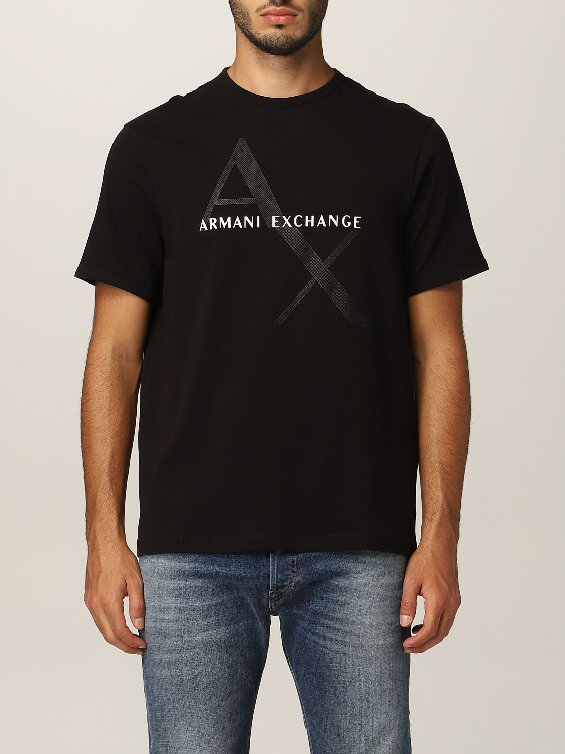 ARMANI EXCHANGE: T-shirt in cotton jersey with logo - Black | T-Shirt ...