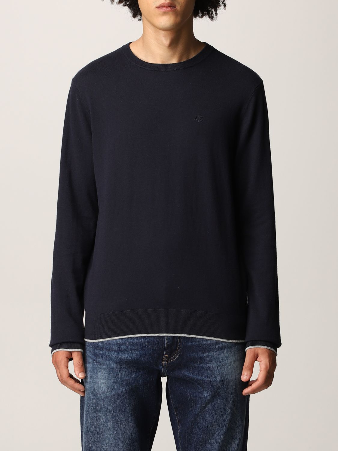 ARMANI EXCHANGE: cotton sweater with embroidered logo - Navy | Armani ...