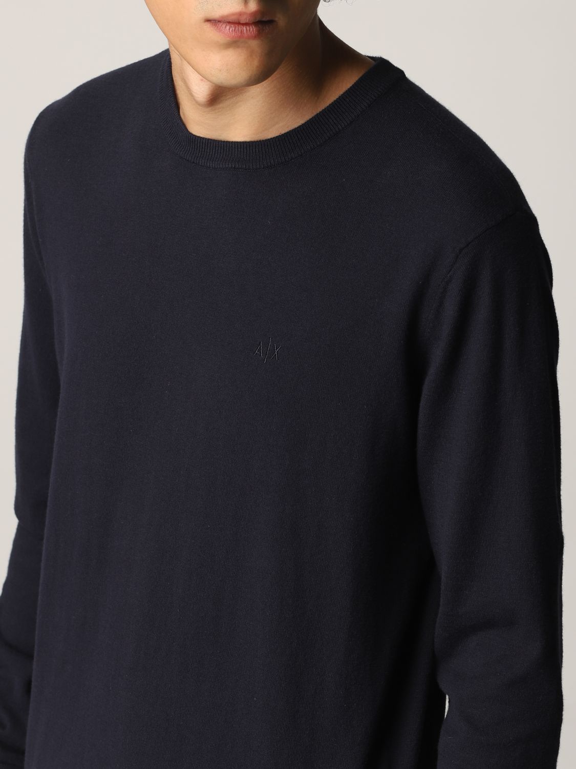ARMANI EXCHANGE: cotton sweater with embroidered logo - Navy | Armani ...