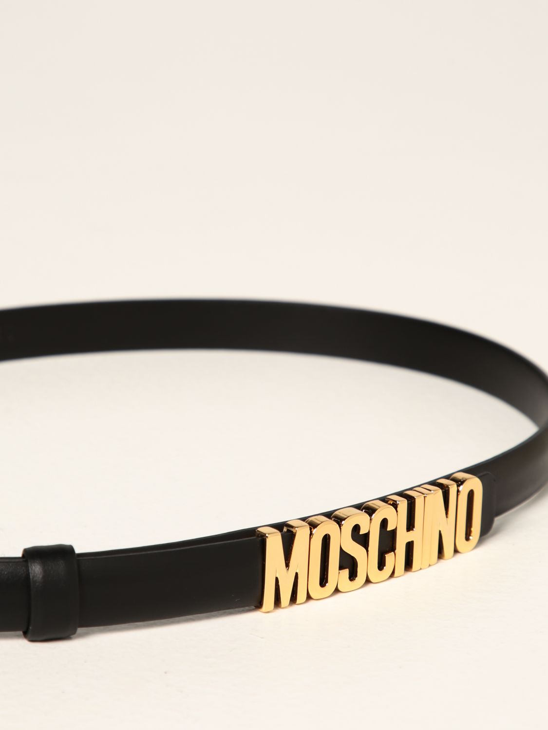 MOSCHINO COUTURE: leather belt with metallic logo - Black 2 | Belt ...