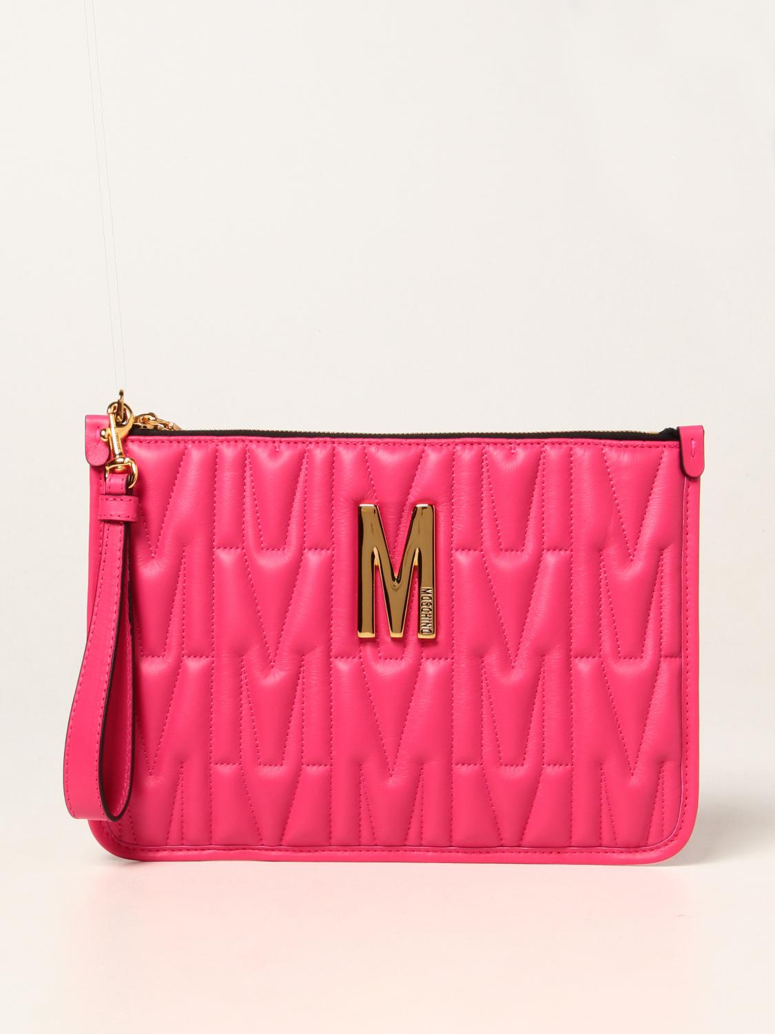 MOSCHINO COUTURE: clutch bag in quilted leather - Fuchsia | Moschino ...