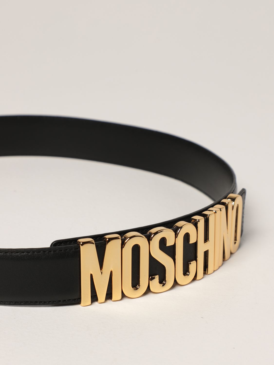 Belt Moschino Couture: Moschino Couture leather belt with metallic logo black 2