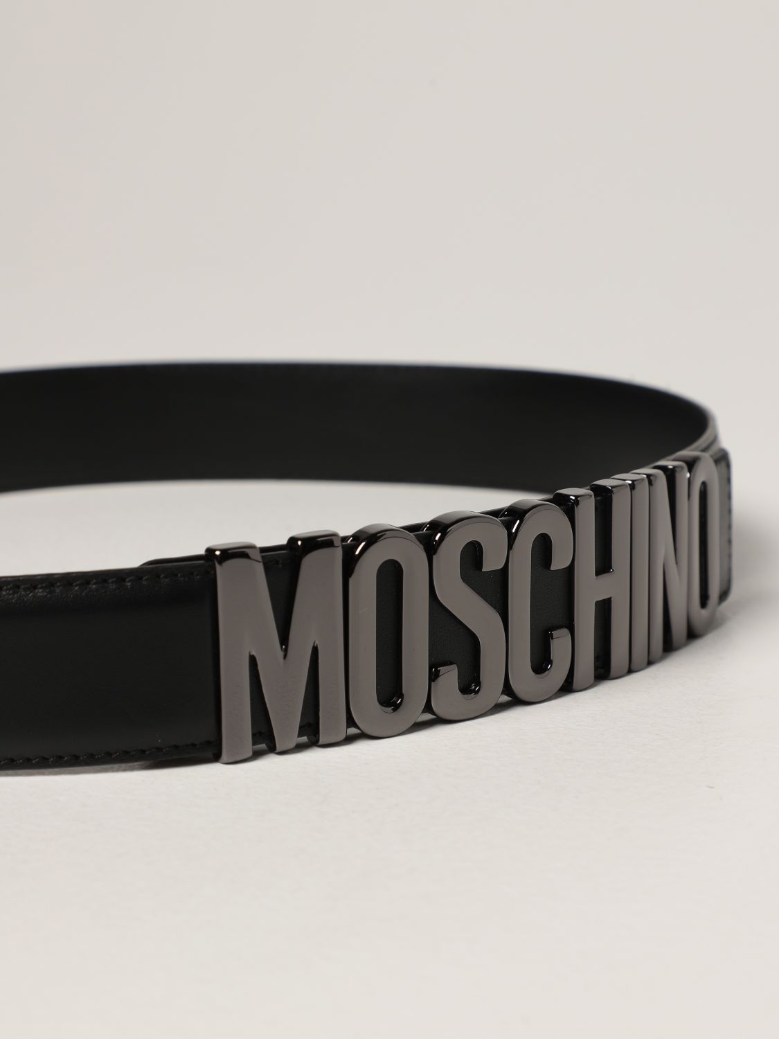Belt Moschino Couture: Moschino Couture leather belt with metallic logo black 1 2