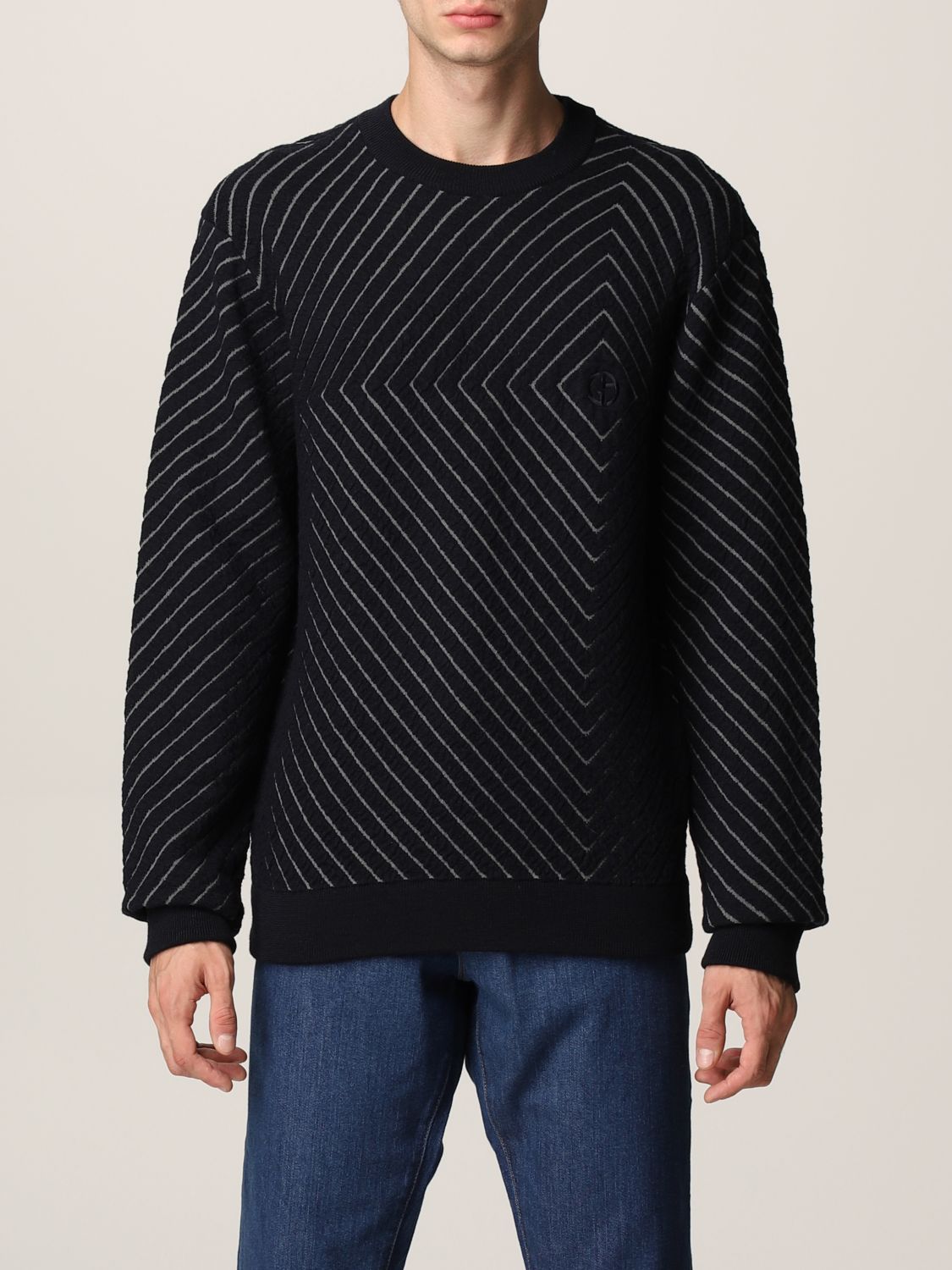 Giorgio Armani Zigzag Jacquard Sweater In Blue | ModeSens