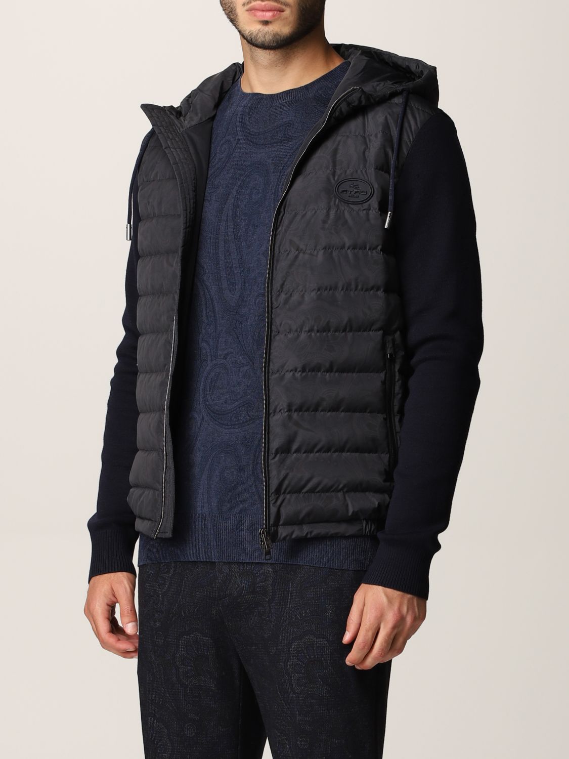 Suit vest Etro: Etro nylon jacket with paisley print and knit blue 4