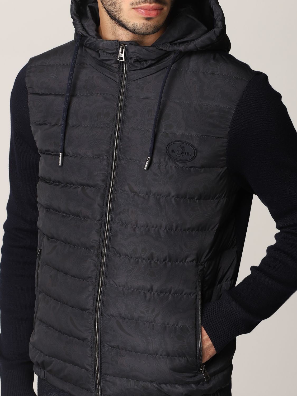 Suit vest Etro: Etro nylon jacket with paisley print and knit blue 5