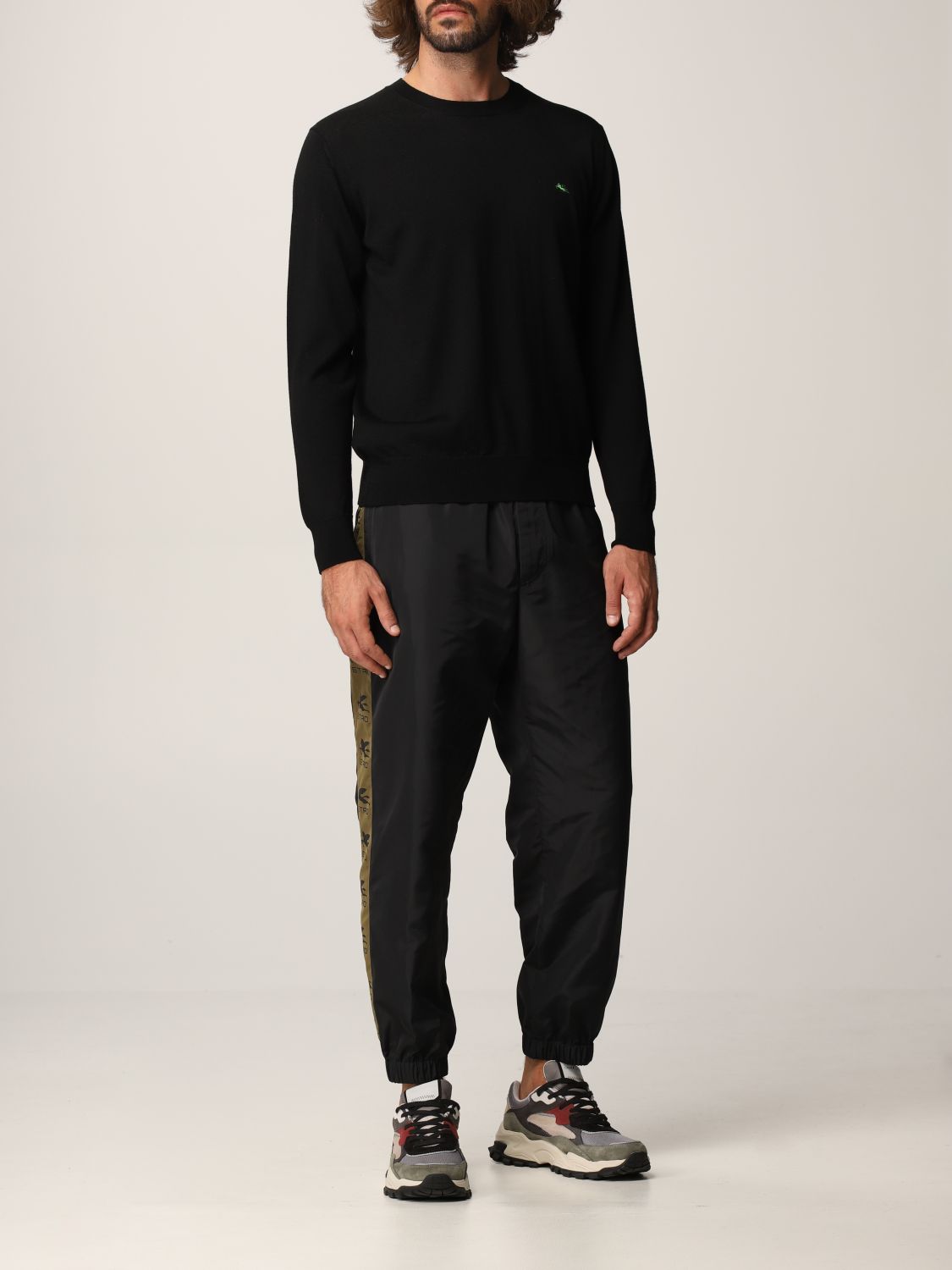 Pants Etro: Etro jogging pants in technical fabric with logoed bands black 2