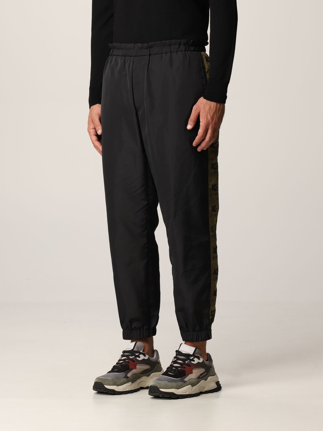 Pants Etro: Etro jogging pants in technical fabric with logoed bands black 4