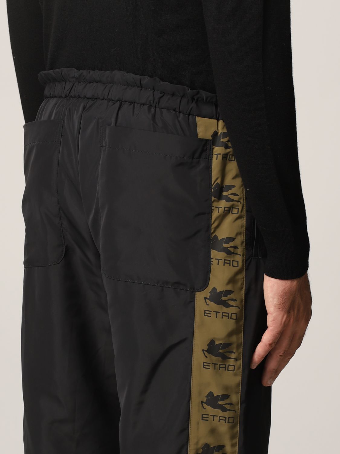 Pants Etro: Etro jogging pants in technical fabric with logoed bands black 5