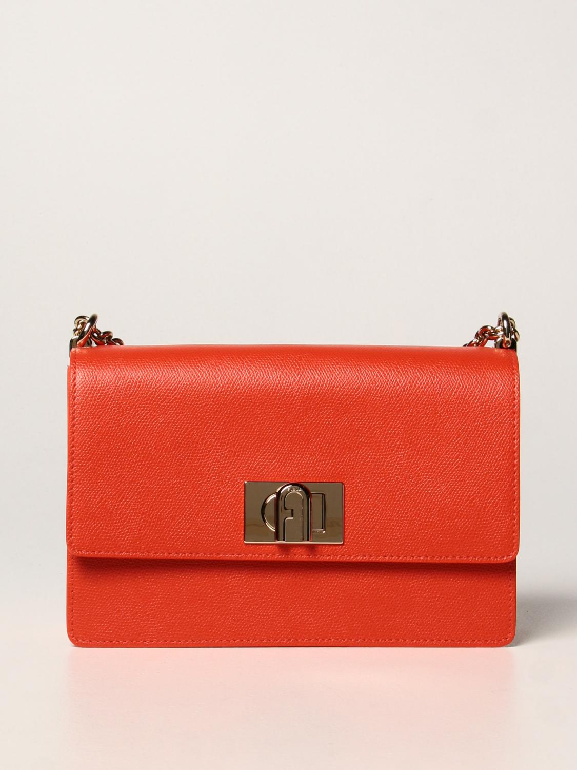 FURLA 1927 Bandolier Bag in grained leather Tangerine FURLA