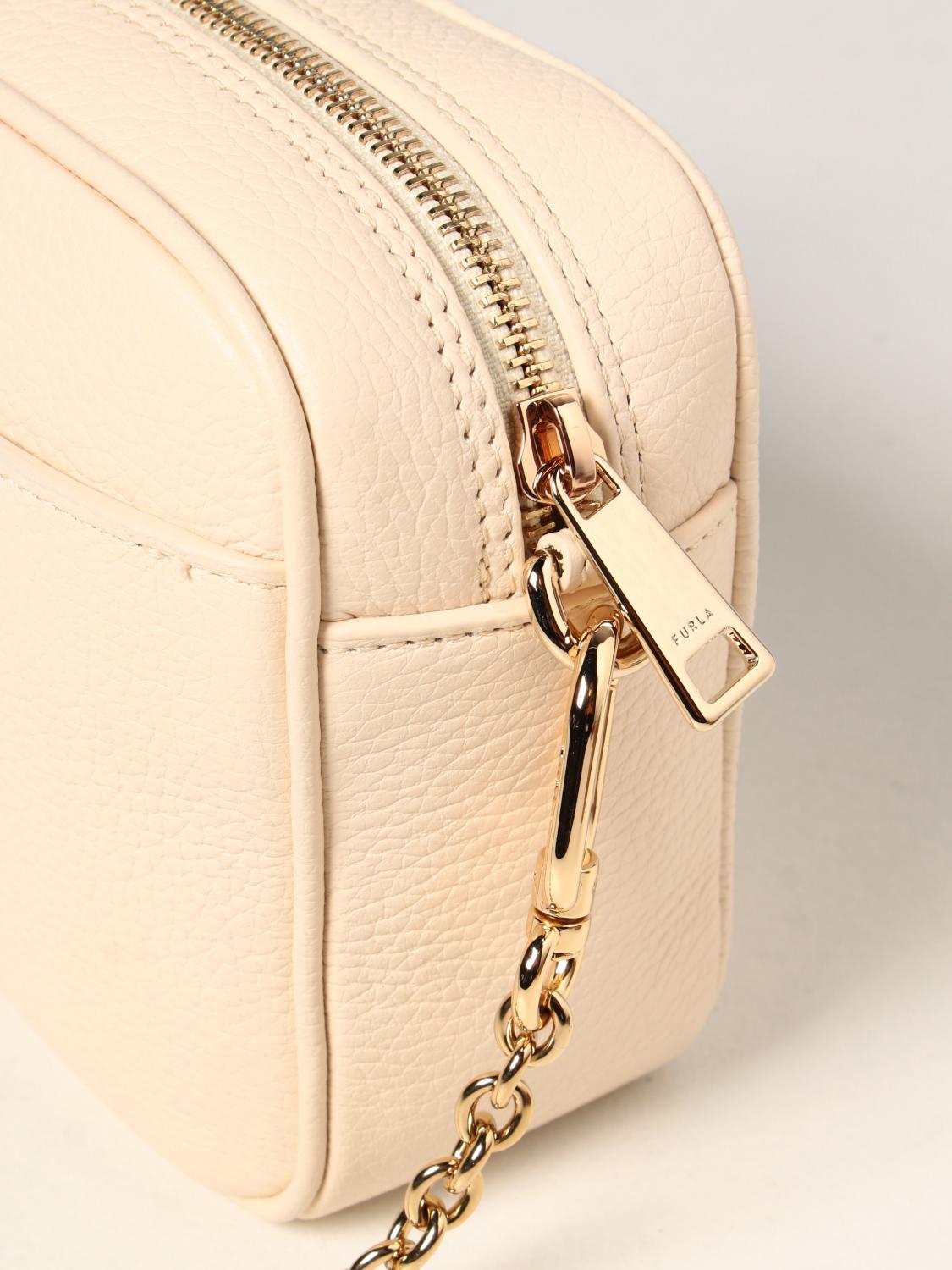 FURLA camera bag in grained leather Yellow Cream Furla crossbody