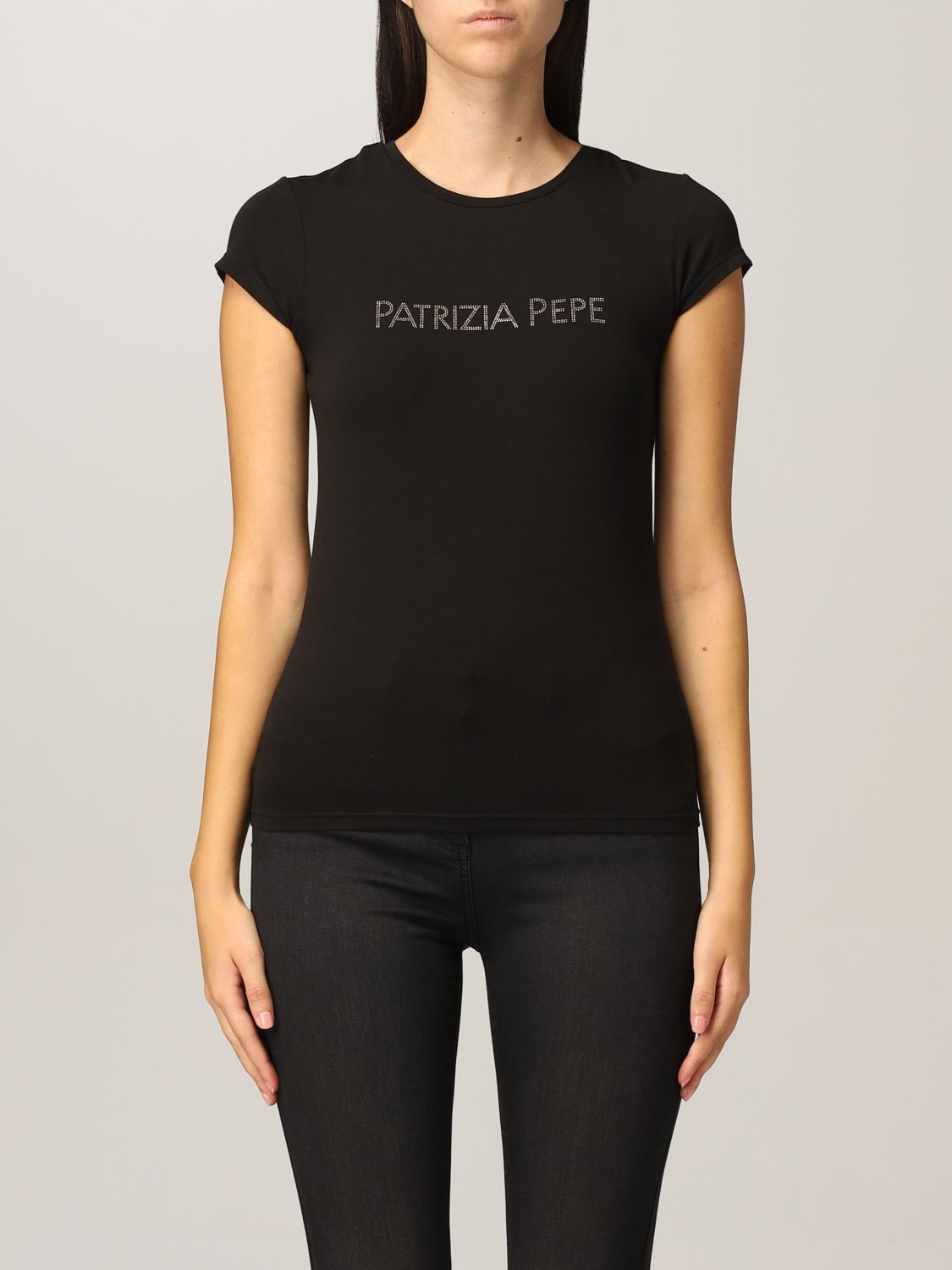 Patrizia Pepe Embellished-logo T-shirt In Black