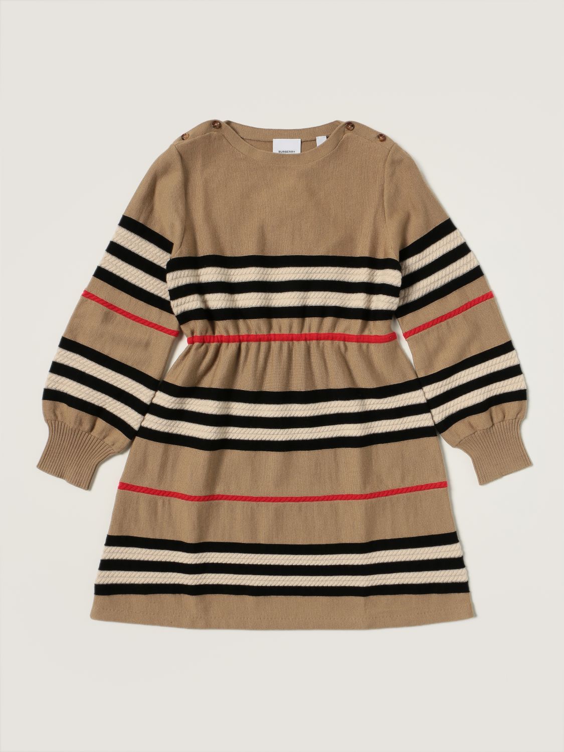 Dress Burberry: Burberry dress in wool and cashmere with striped pattern beige 1