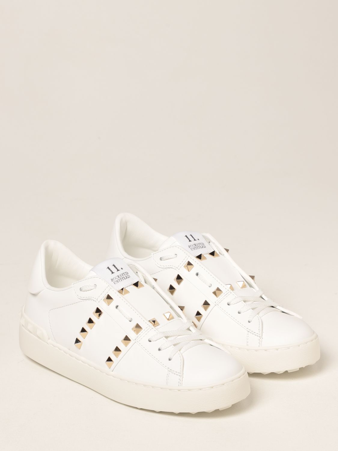 VALENTINO GARAVANI: Rockstud Untitled leather sneakers - White ...