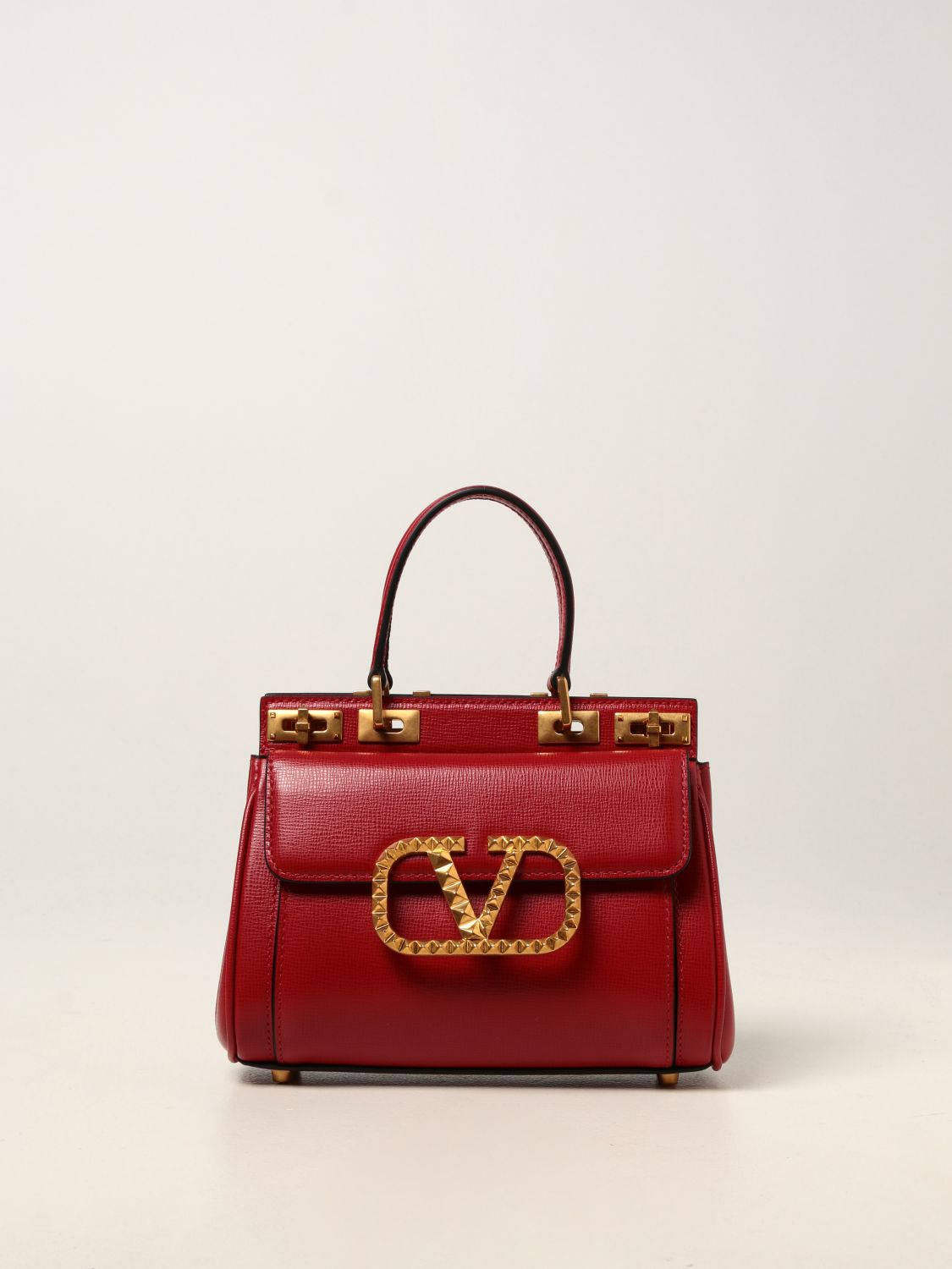 VALENTINO GARAVANI: Rockstud Alcove bag in grained leather - Red