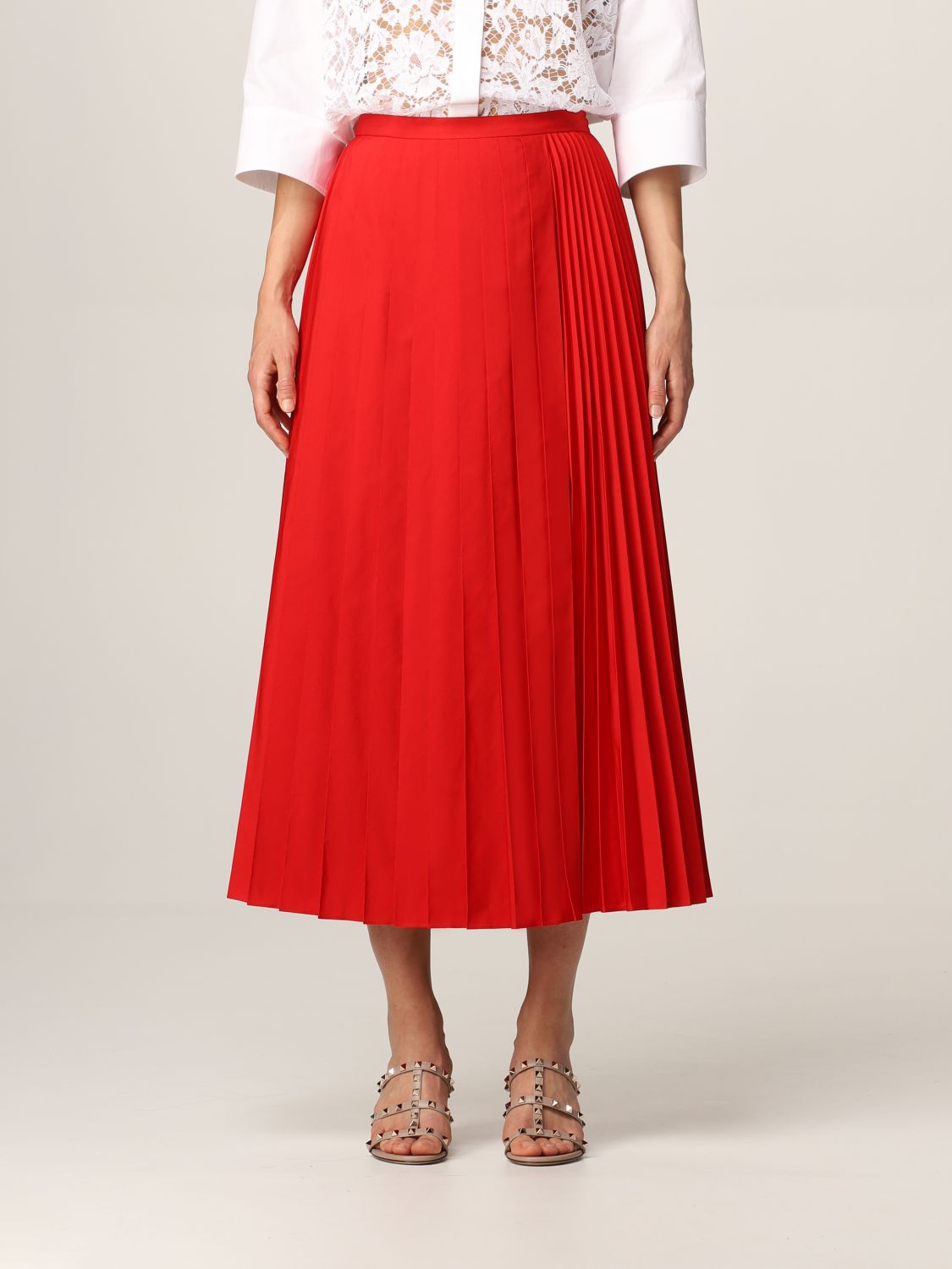 Valentino midi skirt in pleated cotton blend
