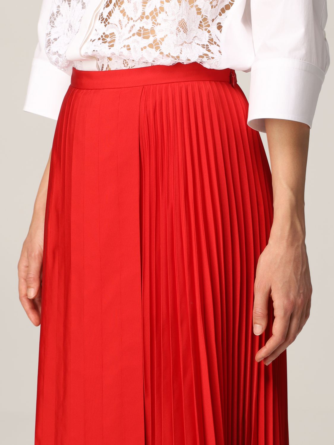 midi skirt pleated cotton blend | Skirt Valentino Women Red | Skirt Valentino WB3RA7S54H2 GIGLIO.COM