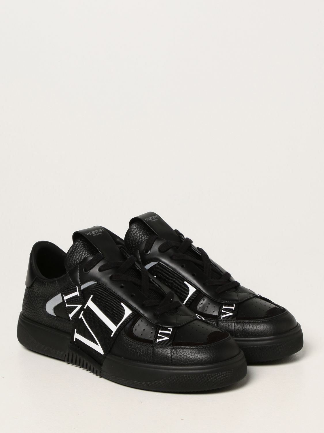 VALENTINO GARAVANI: leather sneakers with VLTN logo - Black | Valentino ...