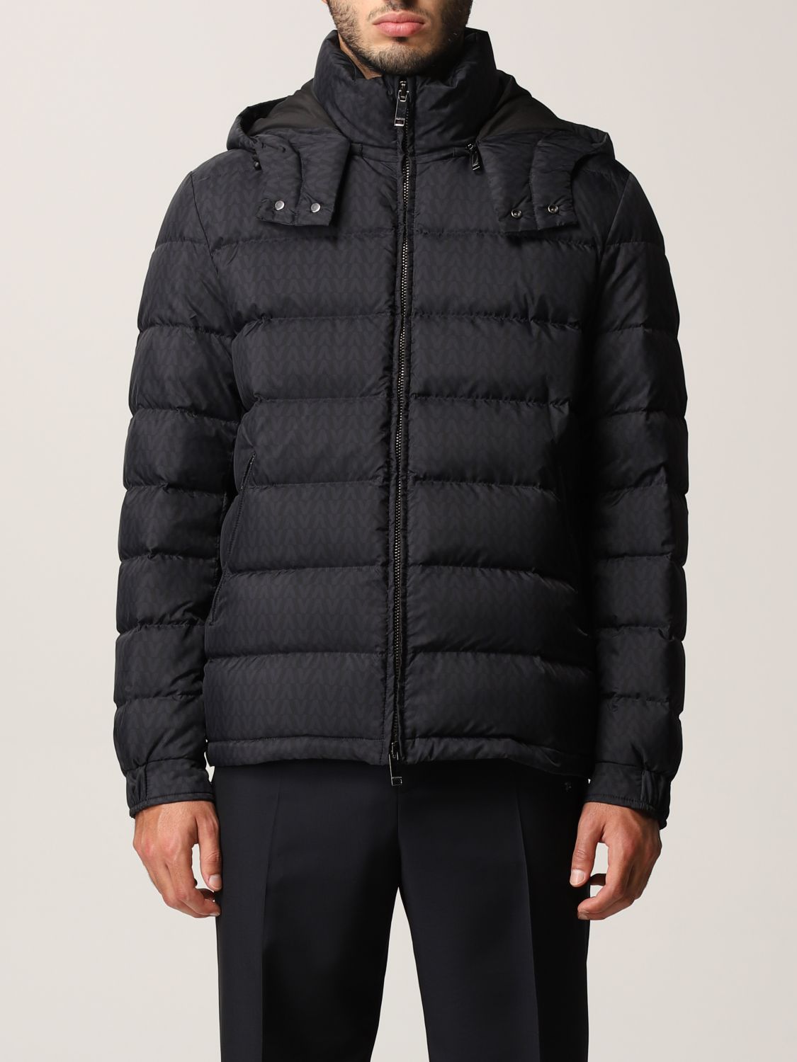 VALENTINO: down jacket with all-over V Optical logo - Navy