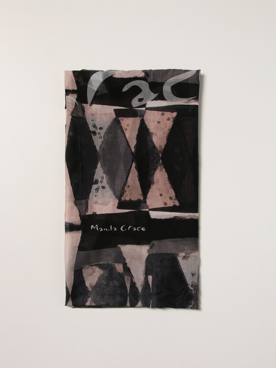 Scarf Manila Grace: Manila Grace foulard in cotton and printed silk black 1