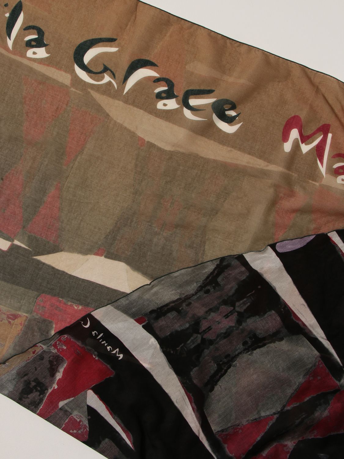 Scarf Manila Grace: Manila Grace foulard in cotton and printed silk beige 3