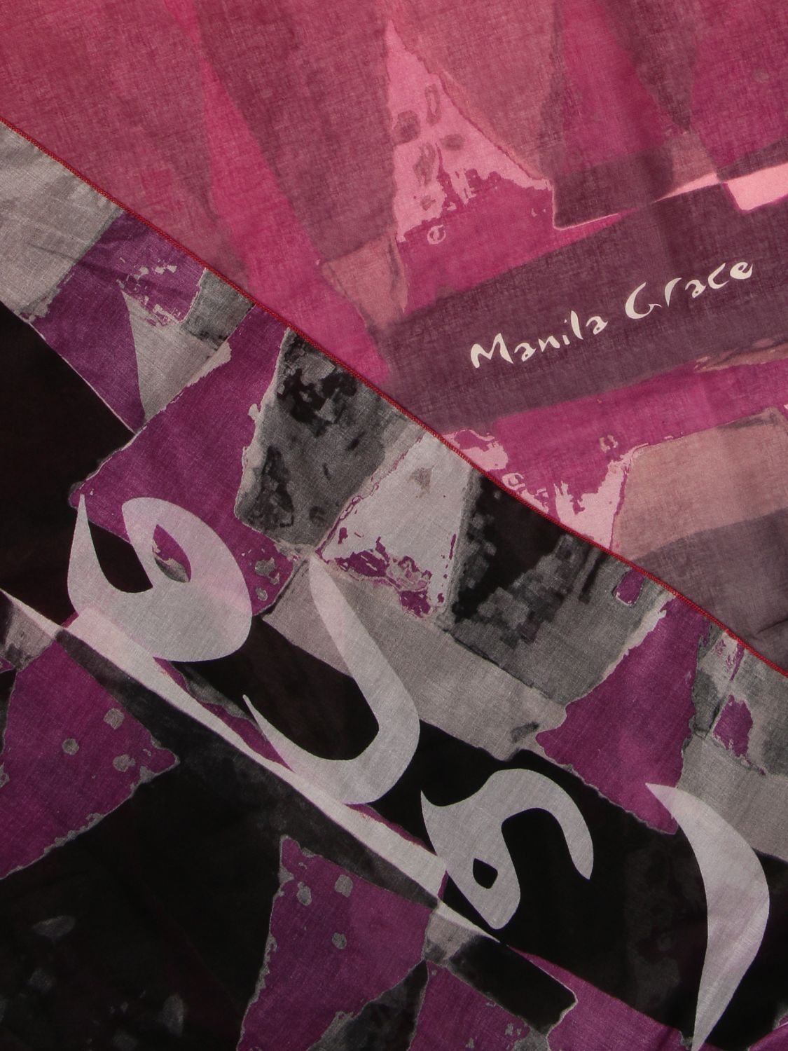 Scarf Manila Grace: Manila Grace foulard in cotton and printed silk burgundy 3