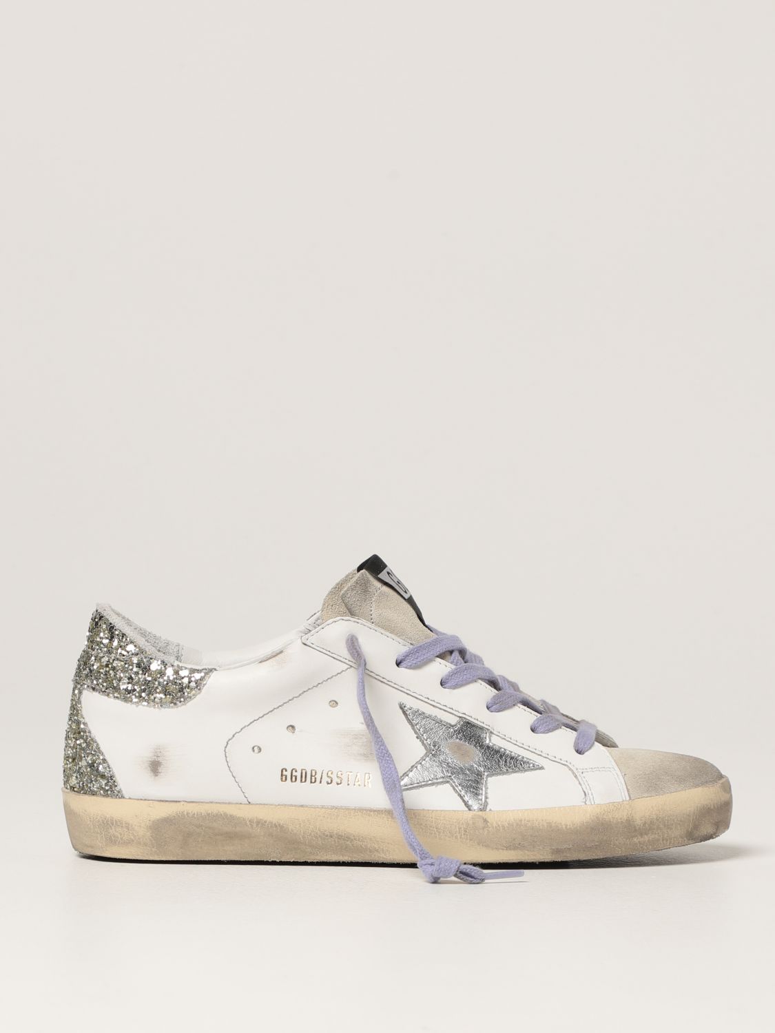 GOLDEN GOOSE: Superstar classic sneakers in leather and glitter - White ...