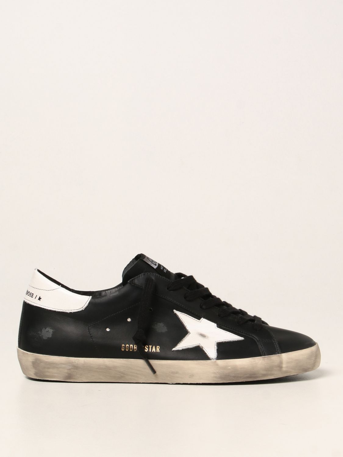 GOLDEN GOOSE: Super-Star classic trainers in leather - Black | Golden ...