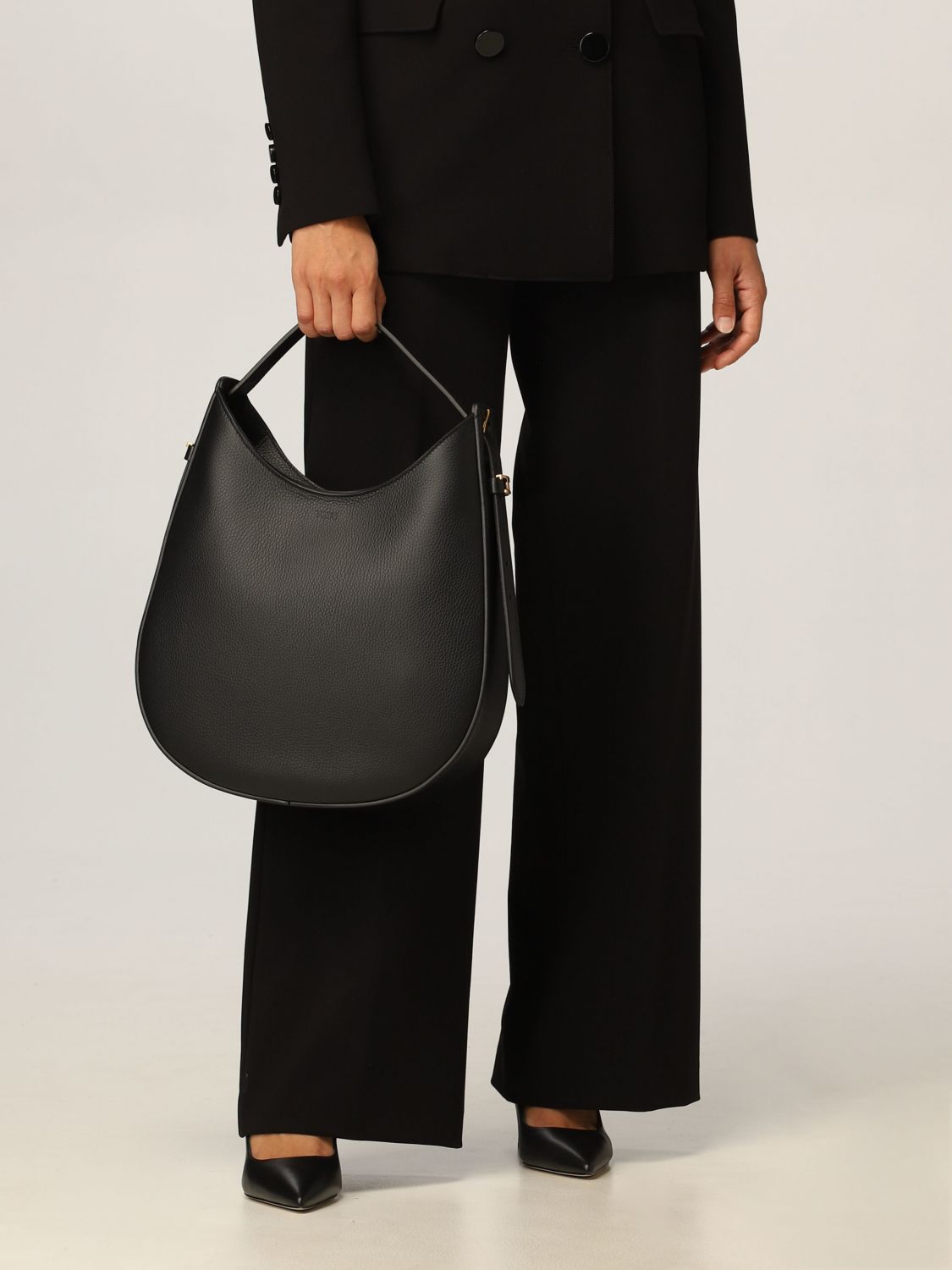 TOD'S: Oboe bag in textured leather - Black | Tod's shoulder bag 