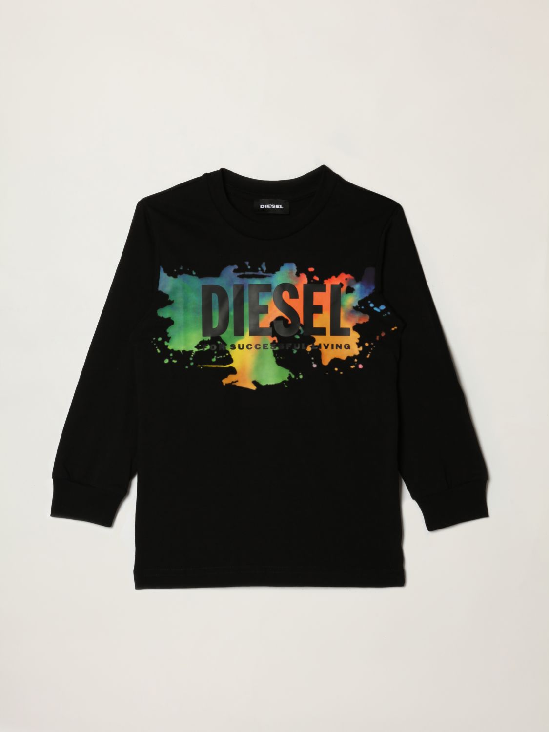 T恤 Diesel: Diesel Logo和飞溅颜色棉质毛衣 黑色 1
