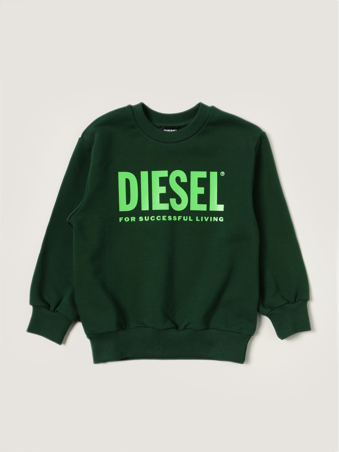 Jumper Diesel: Diesel crewneck jumper in cotton with logo green 1