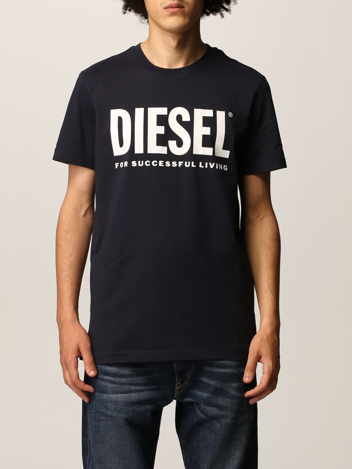 DIESEL: cotton t-shirt with logo - Blue | Diesel t-shirt A02877 0AAXJ ...